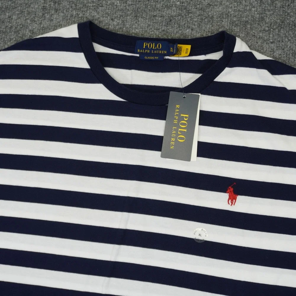 NEW Polo Ralph Lauren T-Shirt Mens XL Blue White Striped Pony Logo Classic Fit